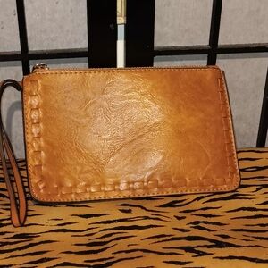 Tan Leather Wristlet Clutch